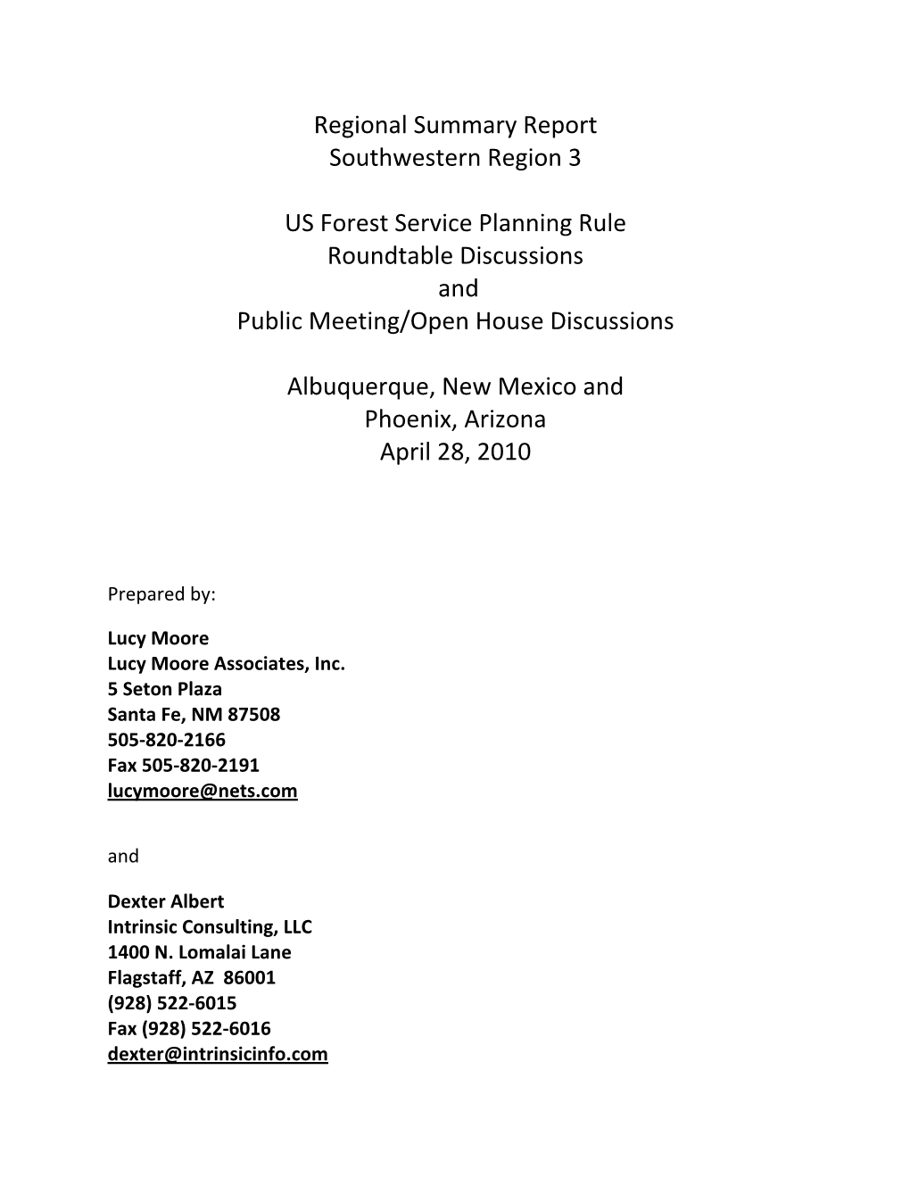 Regional Summary Report Southwestern Region 3 US Forest