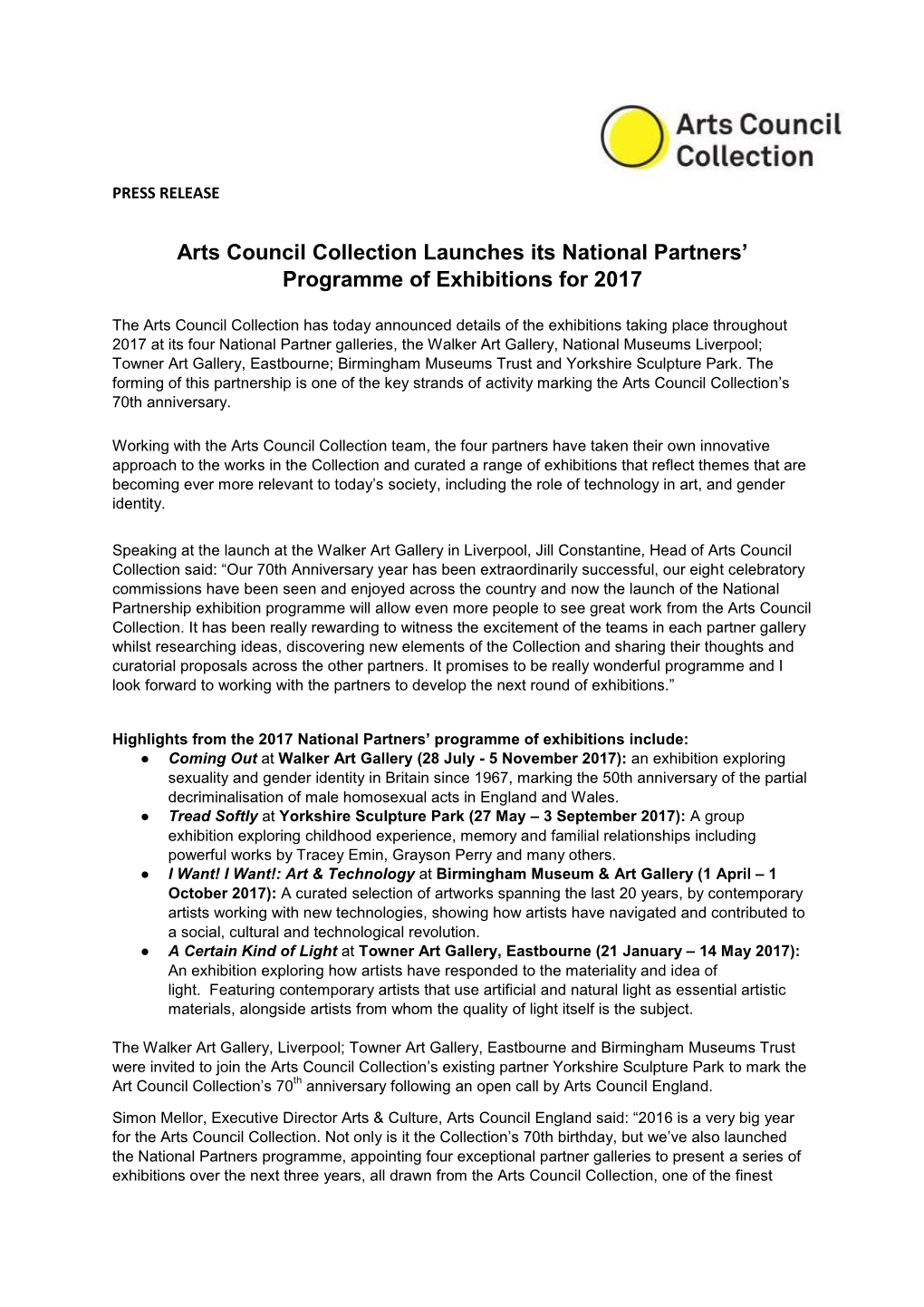 Arts Council Collection Launches Its National Partners' Programme Of