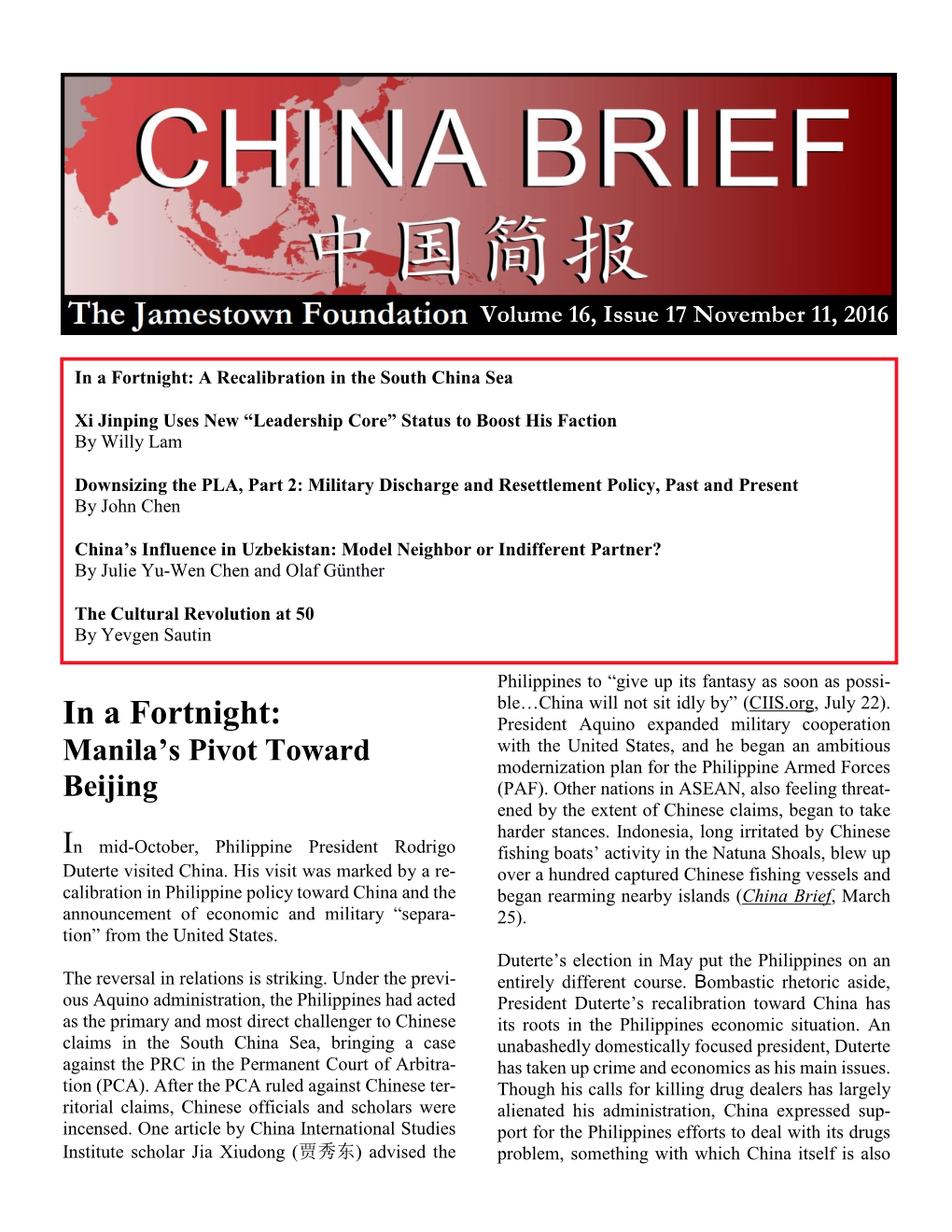 In a Fortnight: a Recalibration in the South China Sea