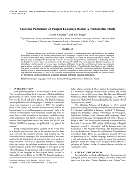 Frontline Publishers of Punjabi Language Books: a Bibliometric Study