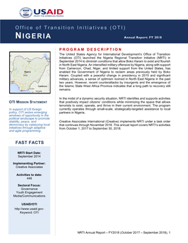 Nigeria Regional Transition Initiative (NRTI) in September 2014 to Diminish Conditions That Allow Boko Haram to Exist and Flourish in North East Nigeria