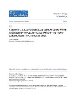 A Study of J.S. Bach's Sacred and Secular Vocal Works Influenced by Popular Stylized Dance Of