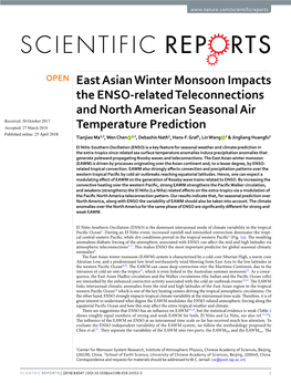 East Asian Winter Monsoon Impacts the ENSO-Related Teleconnections