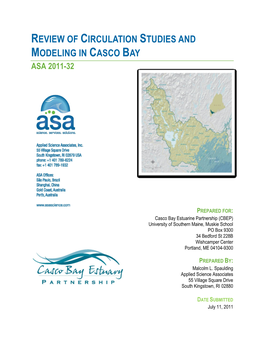 Review of Circulation Studies and Modeling in Casco Bay Asa 2011-32