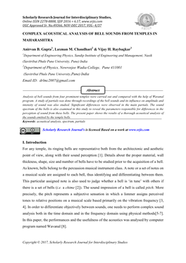 Complex Acoustical Analysis of Bell Sounds from Temples in Maharashtra