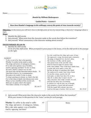 Hamlet by William Shakespeare Guided Notes