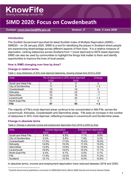 SIMD 2020: Focus on Cowdenbeath Area