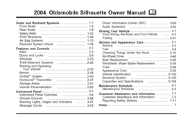 2004 Oldsmobile Silhouette Owner Manual M