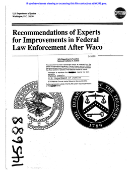 Recommendations of Experts for Improvements in Federal Law Enforcement After Waco