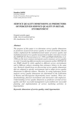 Service Quality Dimensions As Predictors of Perceived Service Quality in Retail Environment