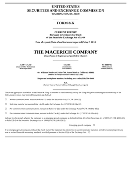 THE MACERICH COMPANY (Exact Name of Registrant As Specified in Charter)