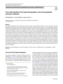 Cross-Talk Signaling in the Trigeminal Ganglion: Role of Neuropeptides And