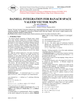 DANIELL INTEGRATION for BANACH SPACE VALUED VECTOR MAPS Dr