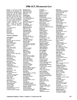1986 ACL Membership List