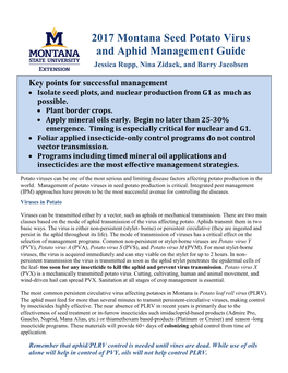 2017 Montana Seed Potato Virus and Aphid Management Guide Jessica Rupp, Nina Zidack, and Barry Jacobsen