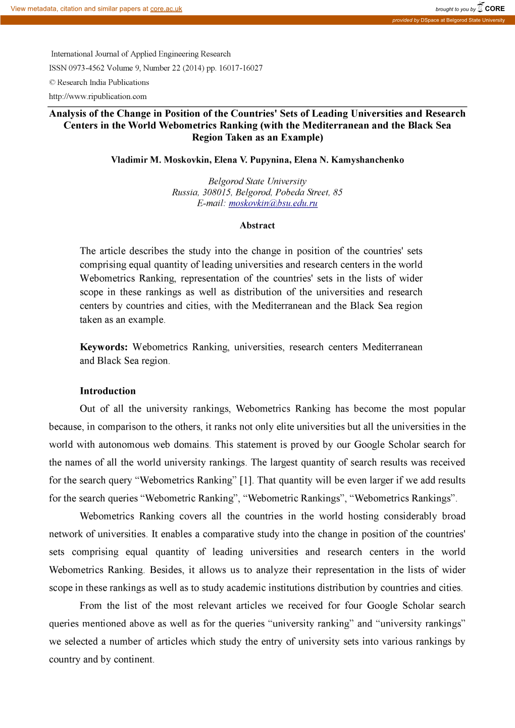 Analysis of the Change in Position of the Countries' Sets of Leading