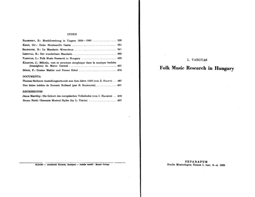 Folk Music Research in Hungary