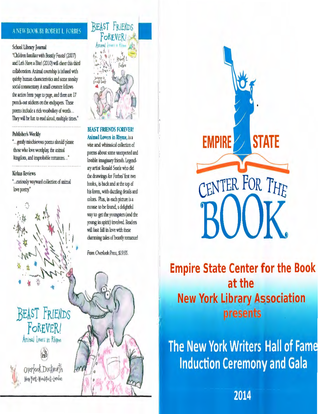 Program from the NY Writers Hall of Fame Induction