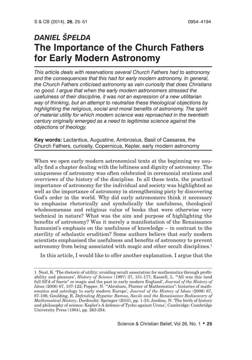 The Importance of the Church Fathers for Early Modern Astronomy