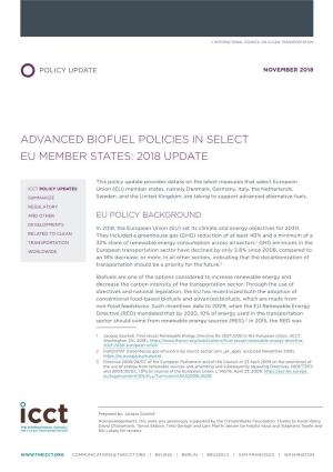 Advanced Biofuel Policies in Select Eu Member States: 2018 Update