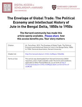 The Political Economy and Intellectual History of Jute in the Bengal Delta, 1850S to 1950S