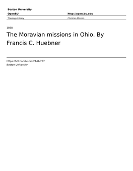 The Moravian Missions in Ohio. by Francis C. Huebner