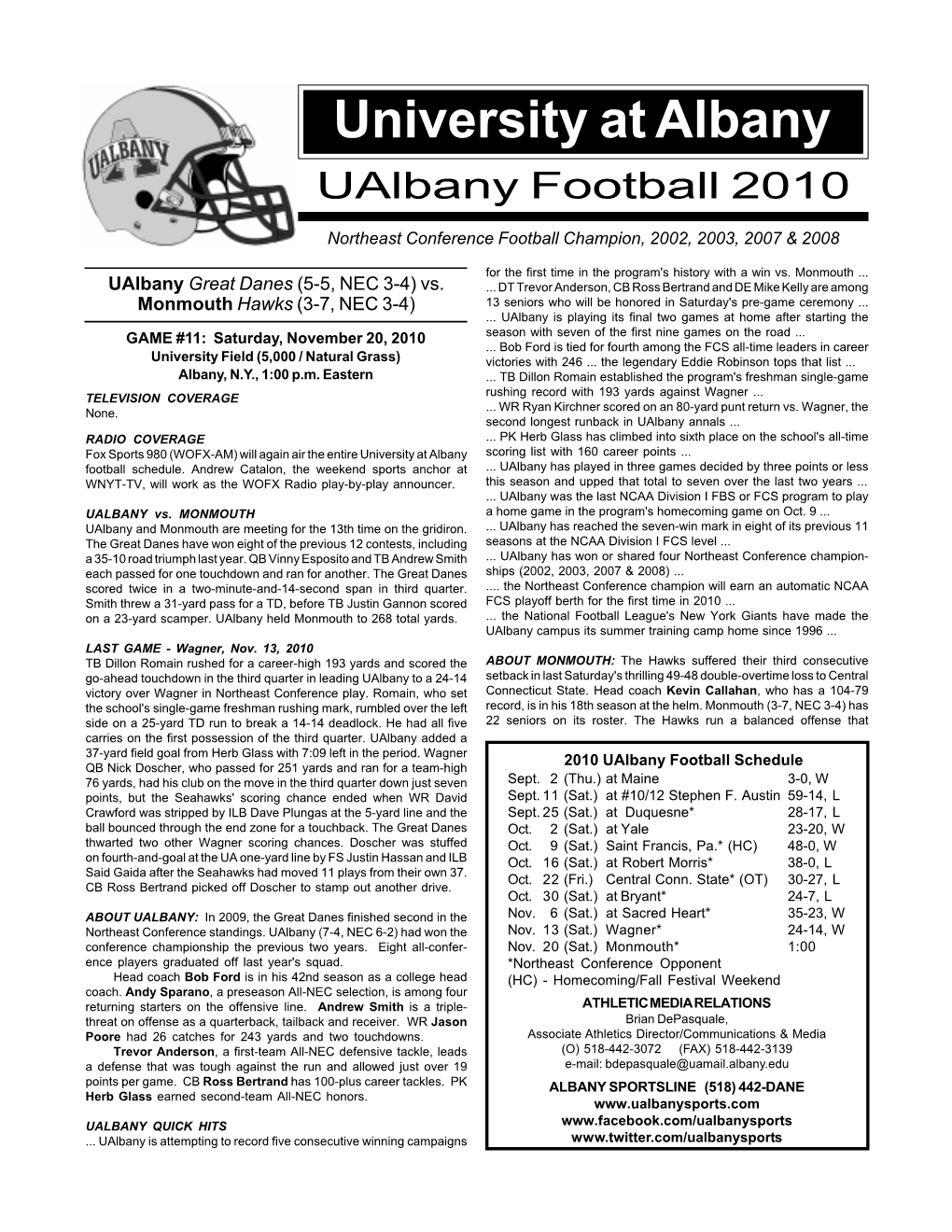 University at Albany Ualbany Football 2010