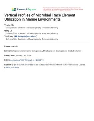 Vertical Pro Les of Microbial Trace Element Utilization in Marine