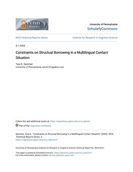 Constraints on Structual Borrowing in a Multilingual Contact Situation