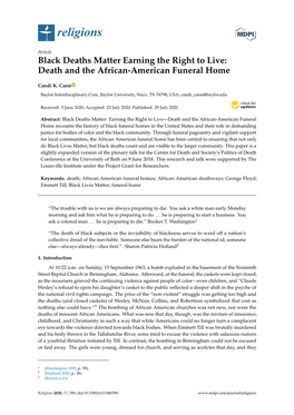 Black Deaths Matter Earning the Right to Live: Death and the African-American Funeral Home