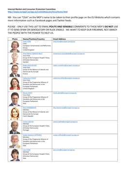 EU Firearms Proposal Committee Members