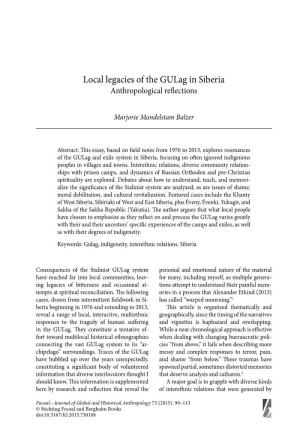 Local Legacies of the Gulag in Siberia Anthropological Reflections