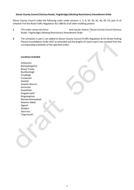 Devon County Council (Various Roads, Teignbridge) (Waiting Restrictions) Amendment Order