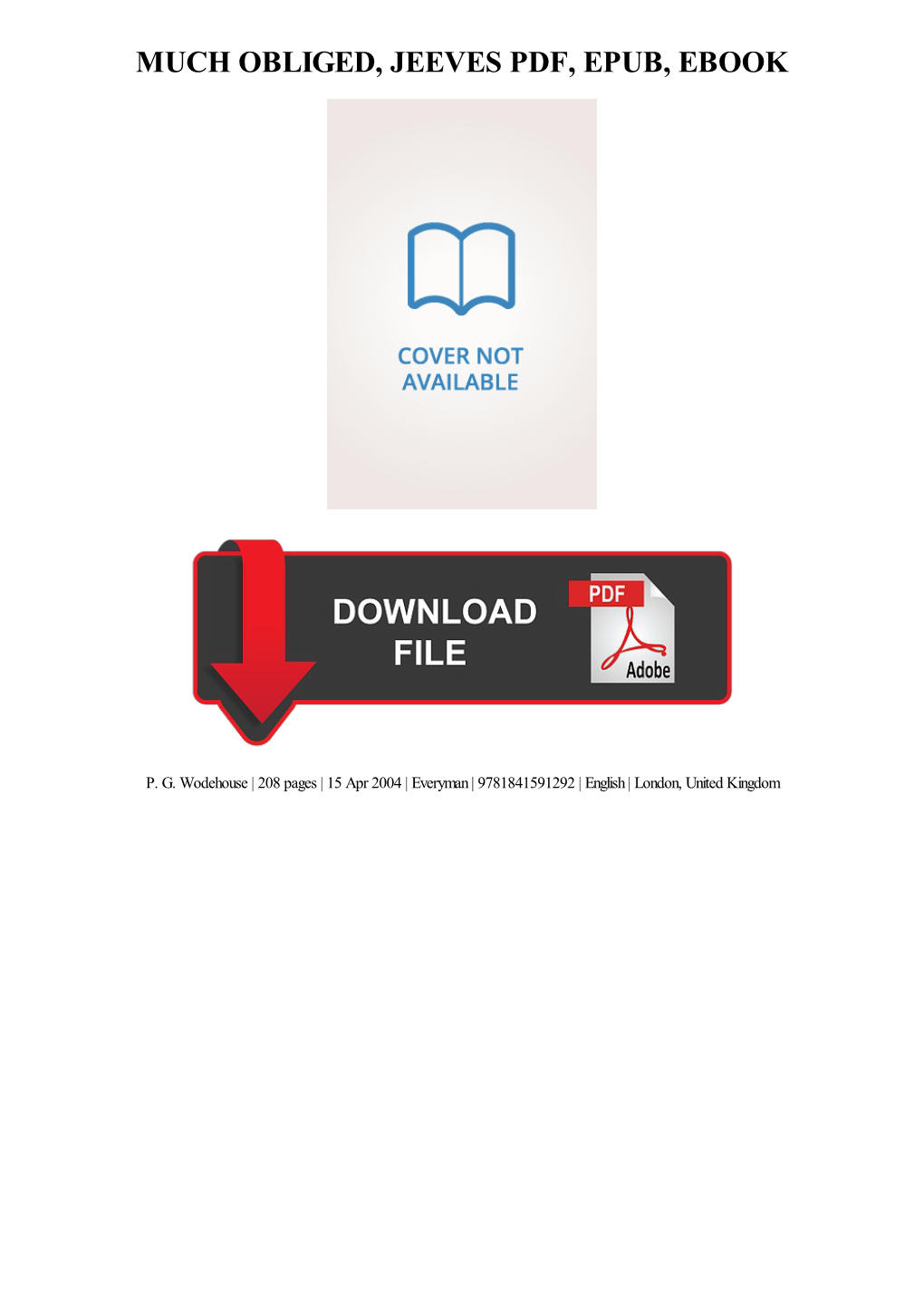PDF Download Much Obliged, Jeeves Pdf Free Download