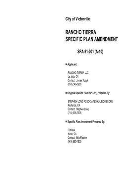 Rancho Tierra Specific Plan Amendment