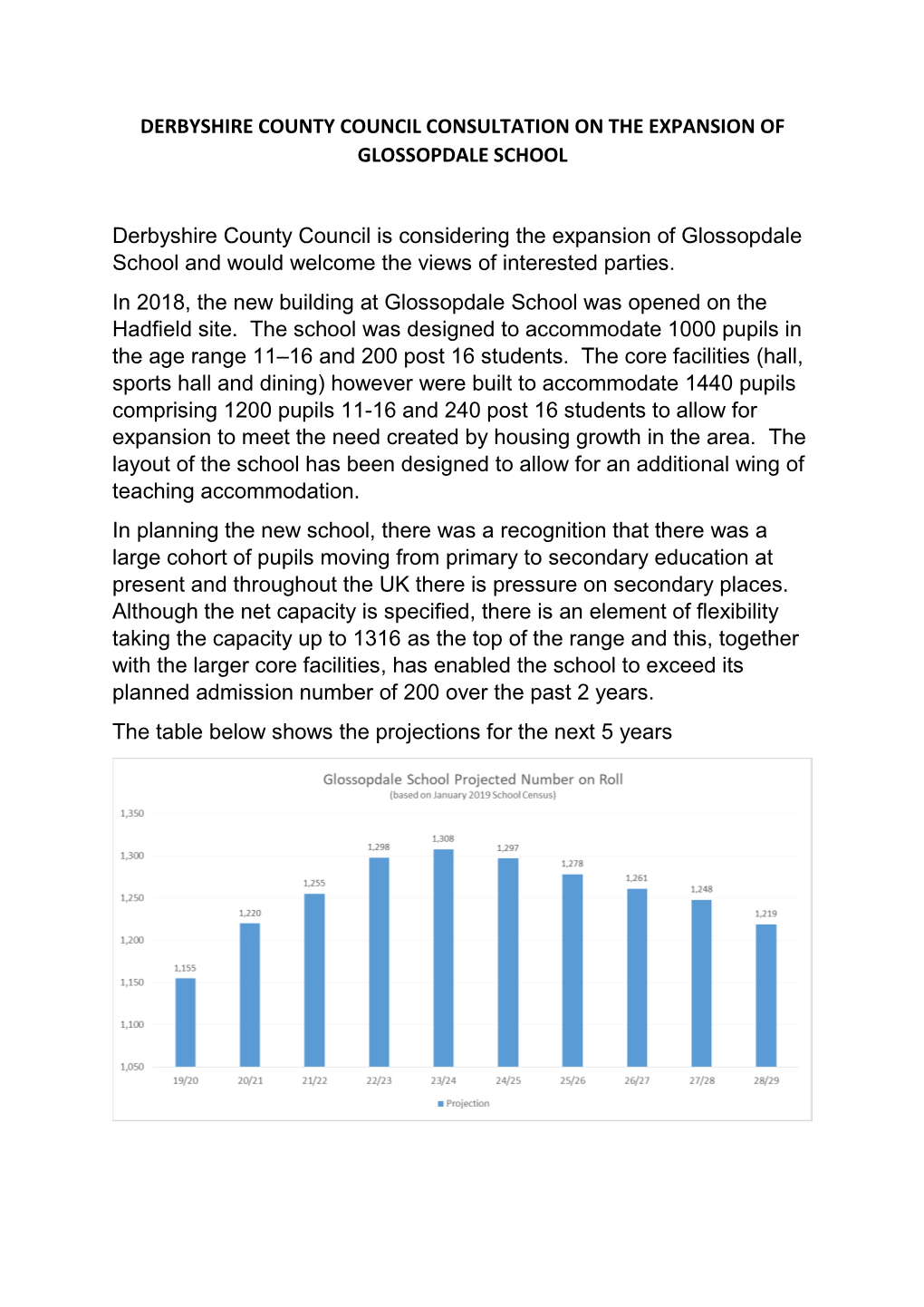 Derbyshire County Council Consultation on the Expansion of Glossopdale School