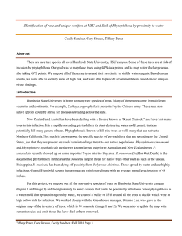 Identification of Rare and Unique Conifers at HSU and Risk of Phytophthora by Proximity to Water Abstract Introduction