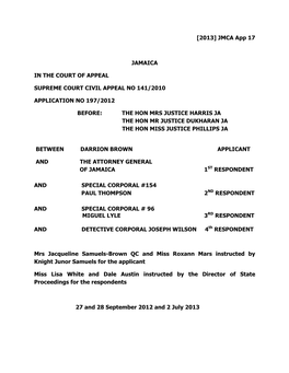 [2013] JMCA App 17 JAMAICA in the COURT of APPEAL SUPREME
