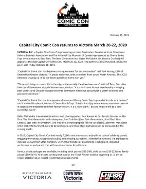 Capital City Comic Con Returns to Victoria March 20-22, 2020
