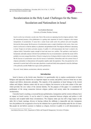 Challenges for the State- Secularism and Nationalism in Israel