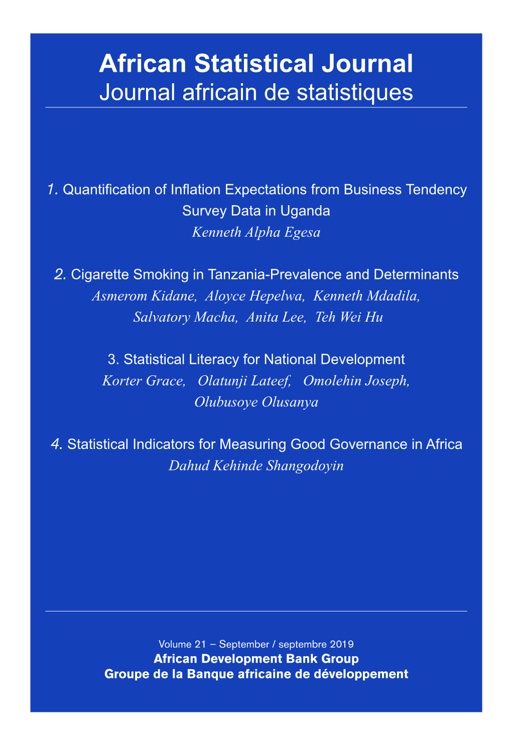 African Statistical Journal Journal Africain De Statistiques