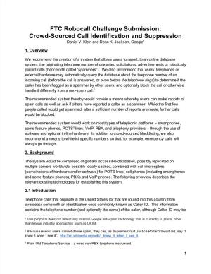 FTC Robocall Challenge Submission: Crowdsourced Call Identification
