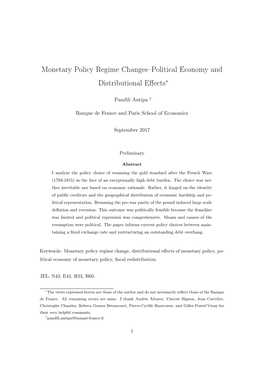 Monetary Policy Regime Changes–Political Economy and Distributional Eﬀects∗