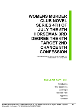 Womens Murder Club Novel Series 4Th of July the 5Th Horseman 3Rd Degree the 6Th Target 2Nd Chance 8Th Confession