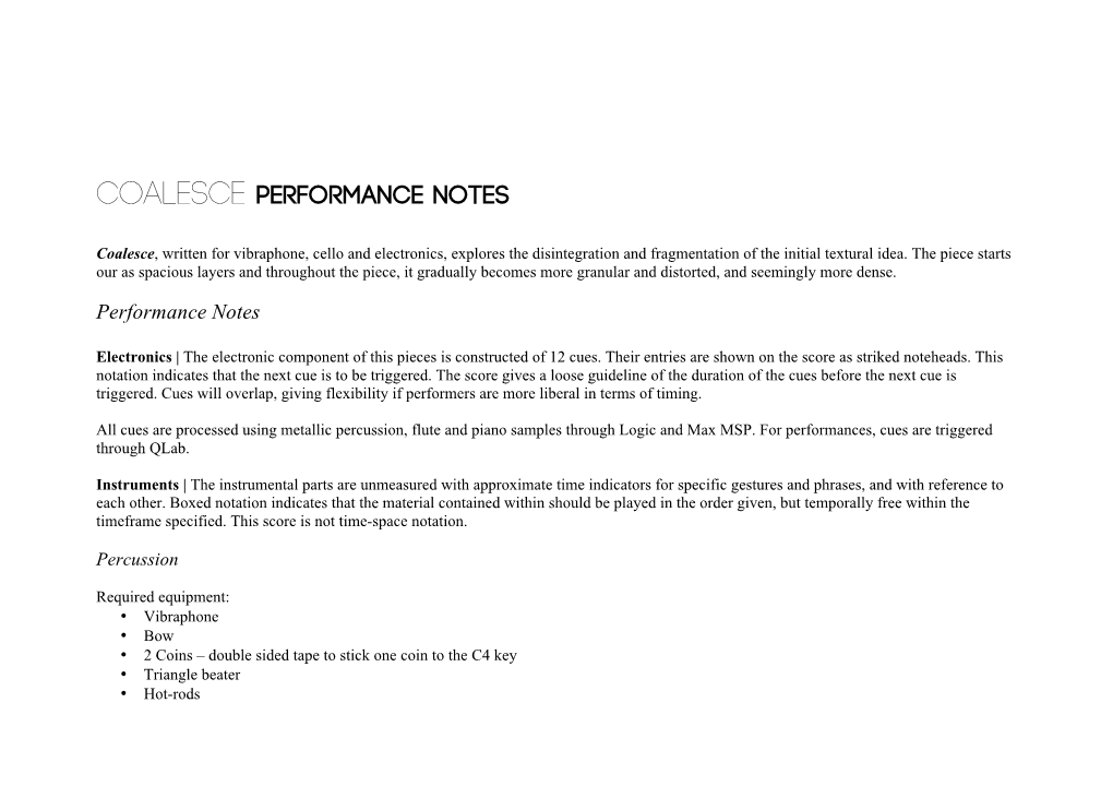 Coalesce Performance Notes