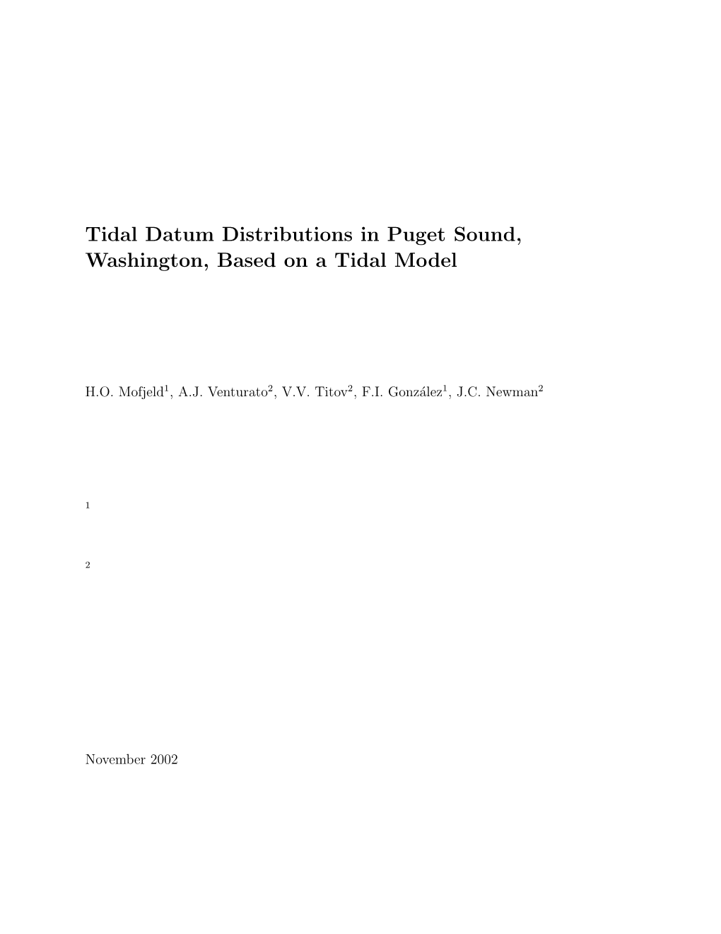 Tidal Datum Distributions in Puget Sound, Washington, Based on a Tidal Model