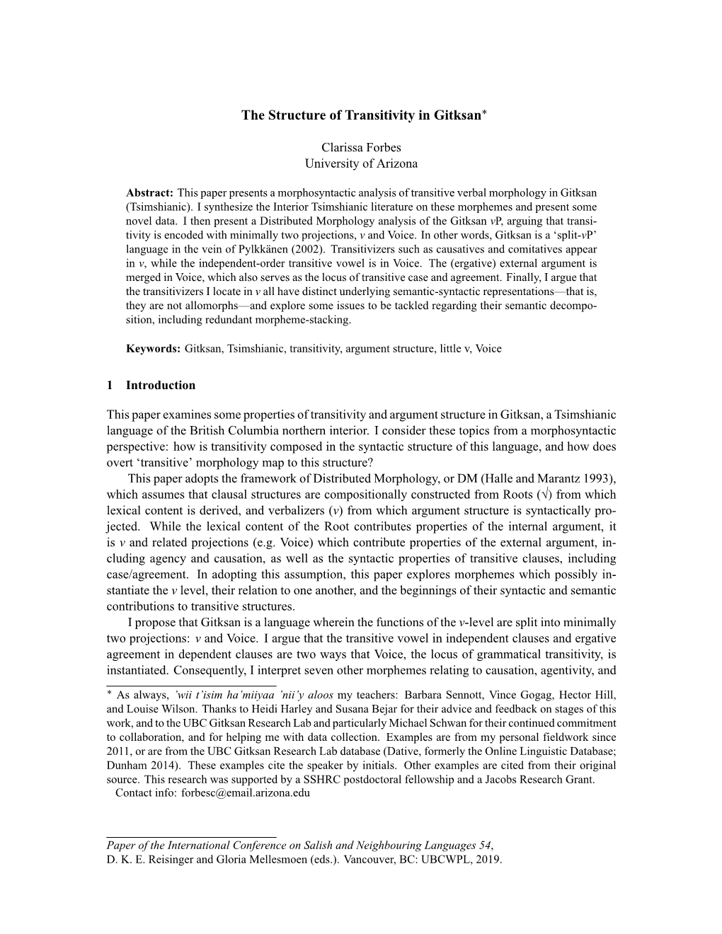 The Structure of Transitivity in Gitksan*