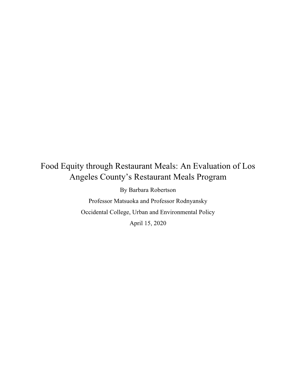 An Evaluation of Los Angeles County's Restaurant Meals Program