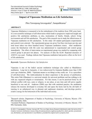 Impact of Vipassana Meditation on Life Satisfaction