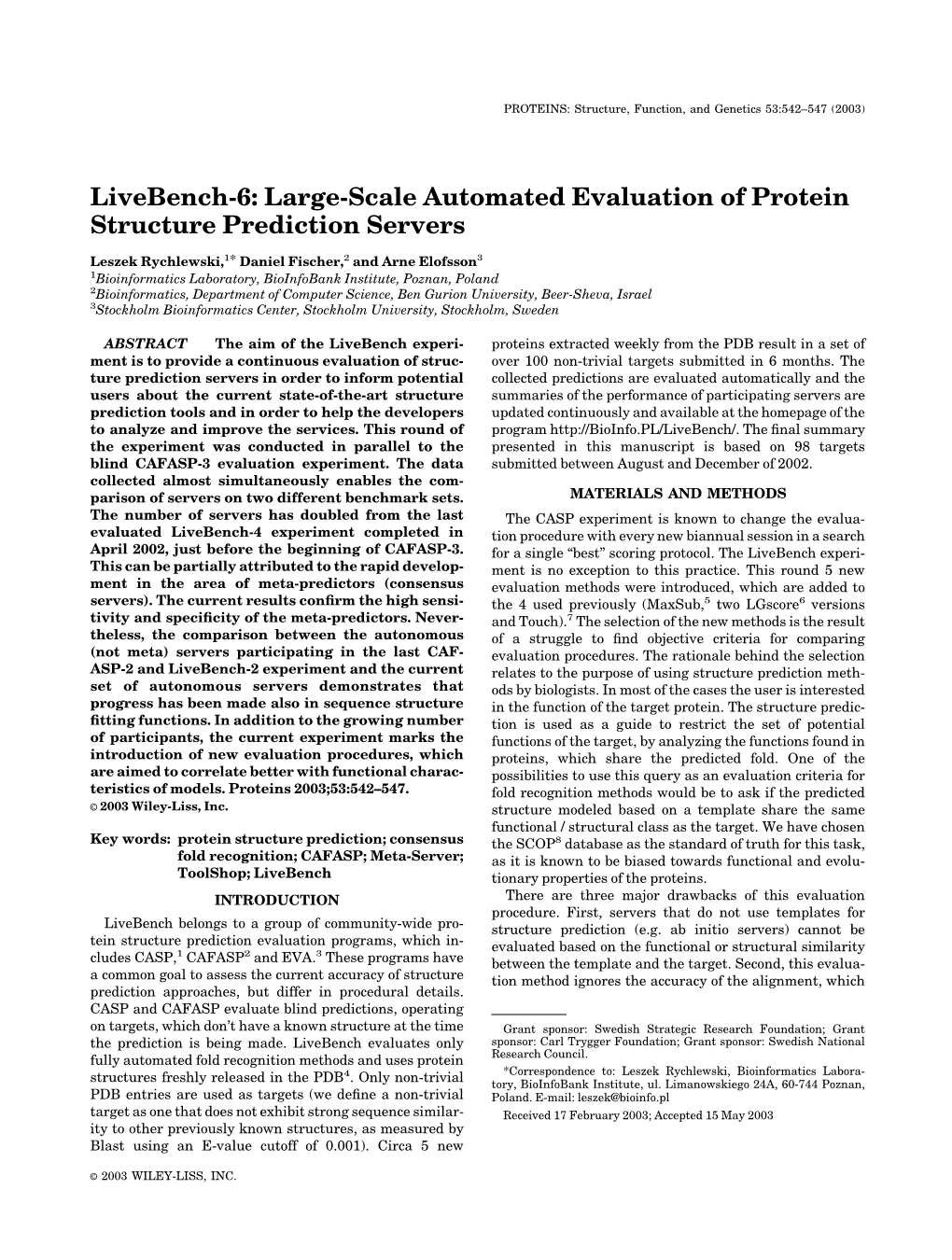 Livebench-6: Large-Scale Automated Evaluation of Protein Structure Prediction Servers